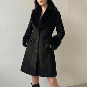 Vintage Black Faux Fur Collar Jacket Indie Sleaze 90s Vamp